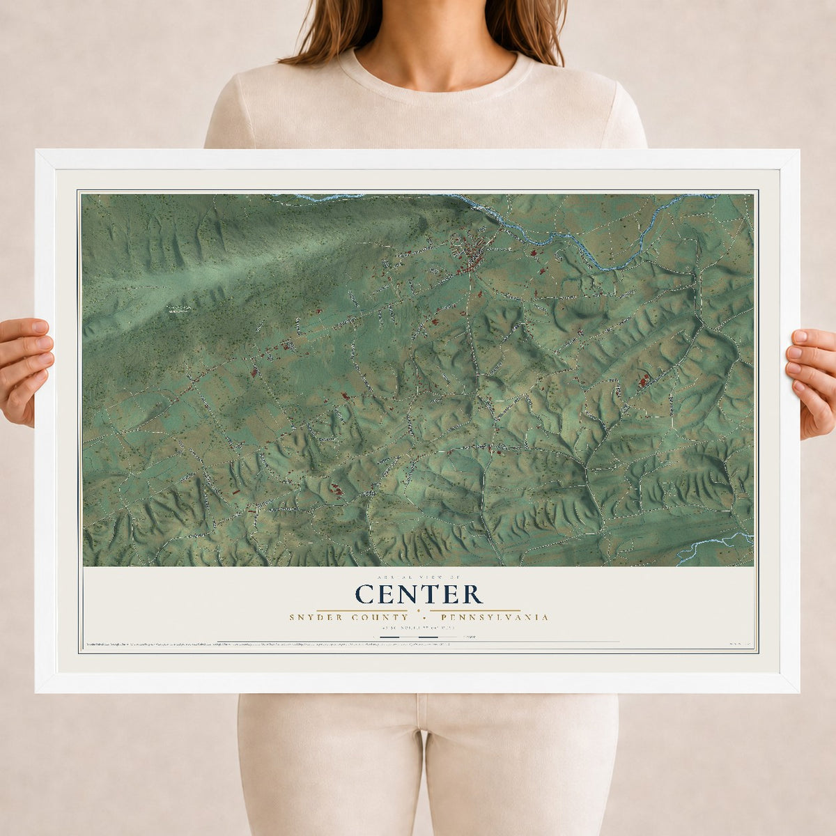 Map of Center, Snyder County, Pennsylvania, 18 x 24 inch print in a white wood frame