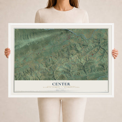 Map of Center, Snyder County, Pennsylvania, 24 x 36 inch print in a white wood frame