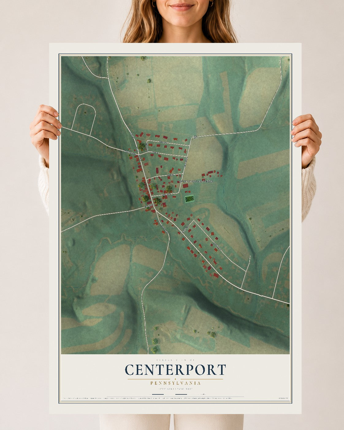Map of Centerport, Pennsylvania, 24 x 36 inch unframed archival matte print