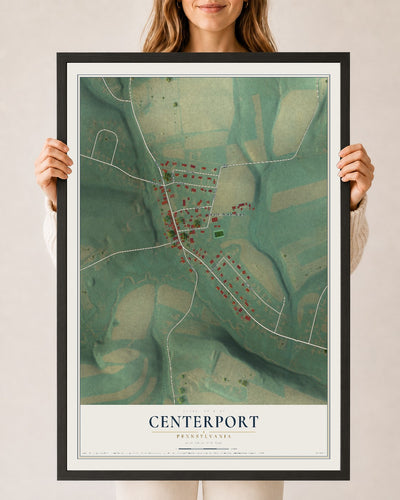 Map of Centerport, Pennsylvania, 24 x 36 inch print in a black wood frame