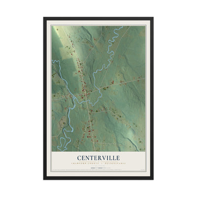 Map of Centerville, Crawford County, Pennsylvania, 12 x 18 inch print in a black wood frame
