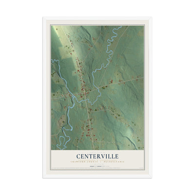 Map of Centerville, Crawford County, Pennsylvania, 12 x 18 inch print in a white wood frame