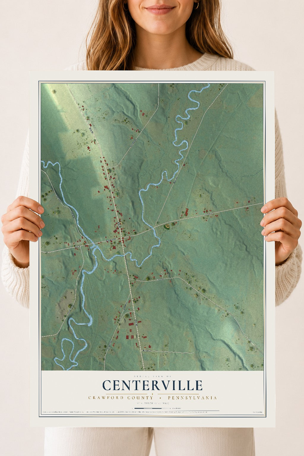 Map of Centerville, Crawford County, Pennsylvania, 18 x 24 inch unframed archival matte print