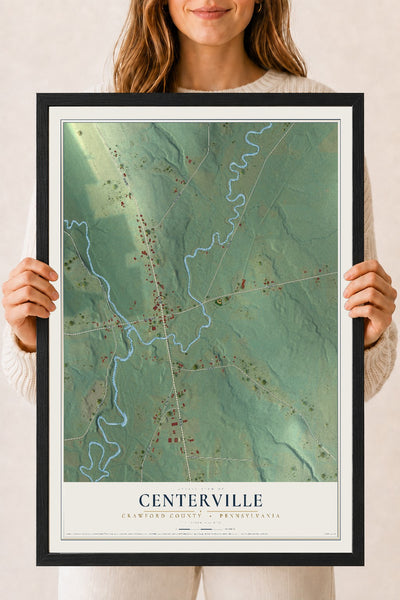 Map of Centerville, Crawford County, Pennsylvania, 18 x 24 inch print in a black wood frame