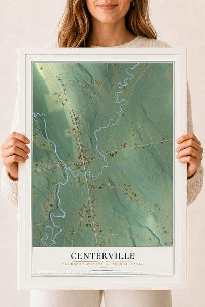 Map of Centerville, Crawford County, Pennsylvania, 18 x 24 inch print in a white wood frame