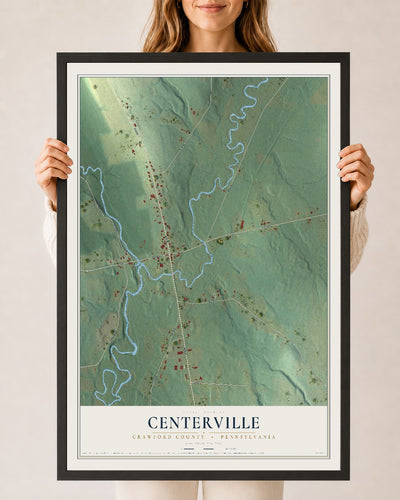 Map of Centerville, Crawford County, Pennsylvania, 24 x 36 inch print in a black wood frame
