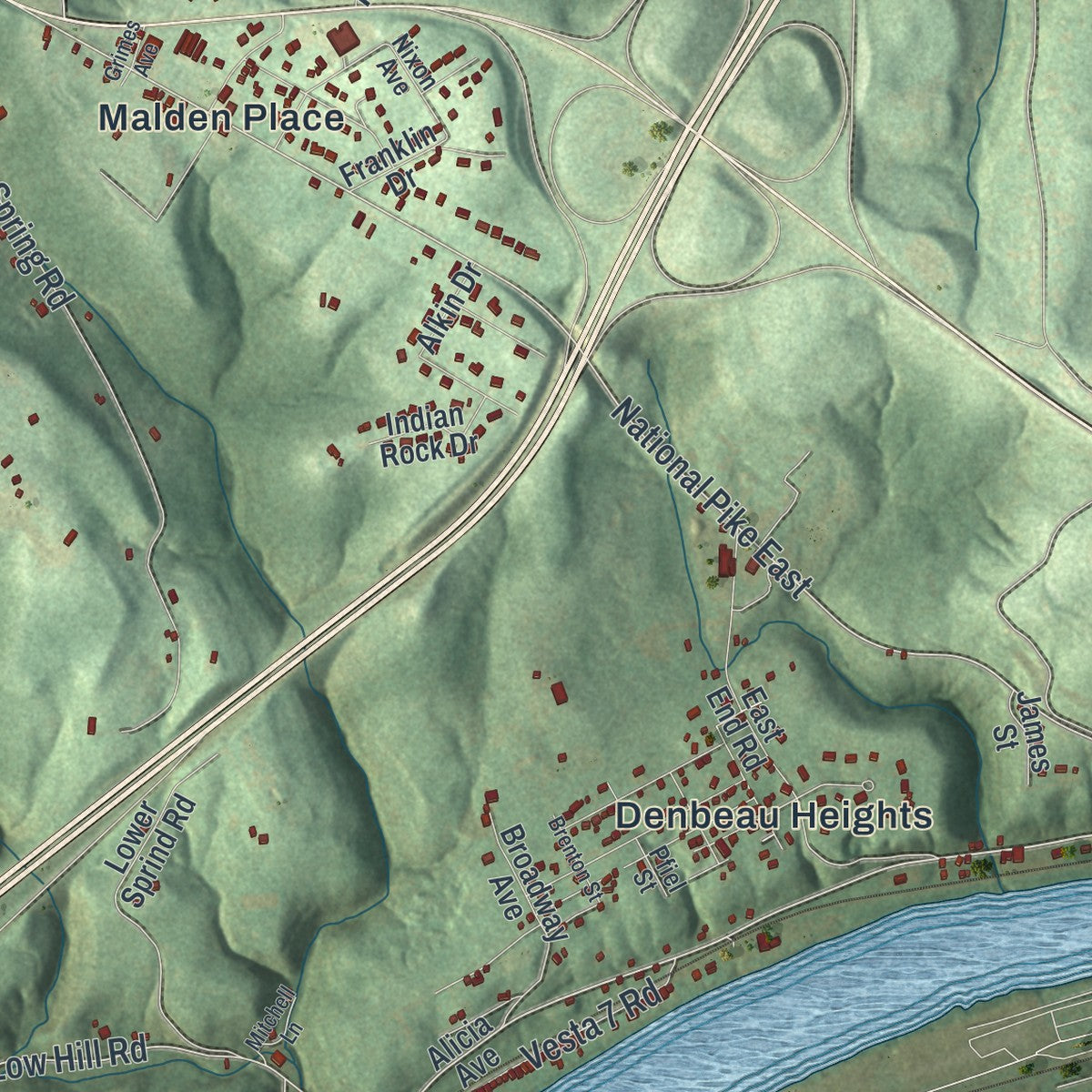 Close-up of the map of Centerville, Washington County, Pennsylvania print showing street and building detail