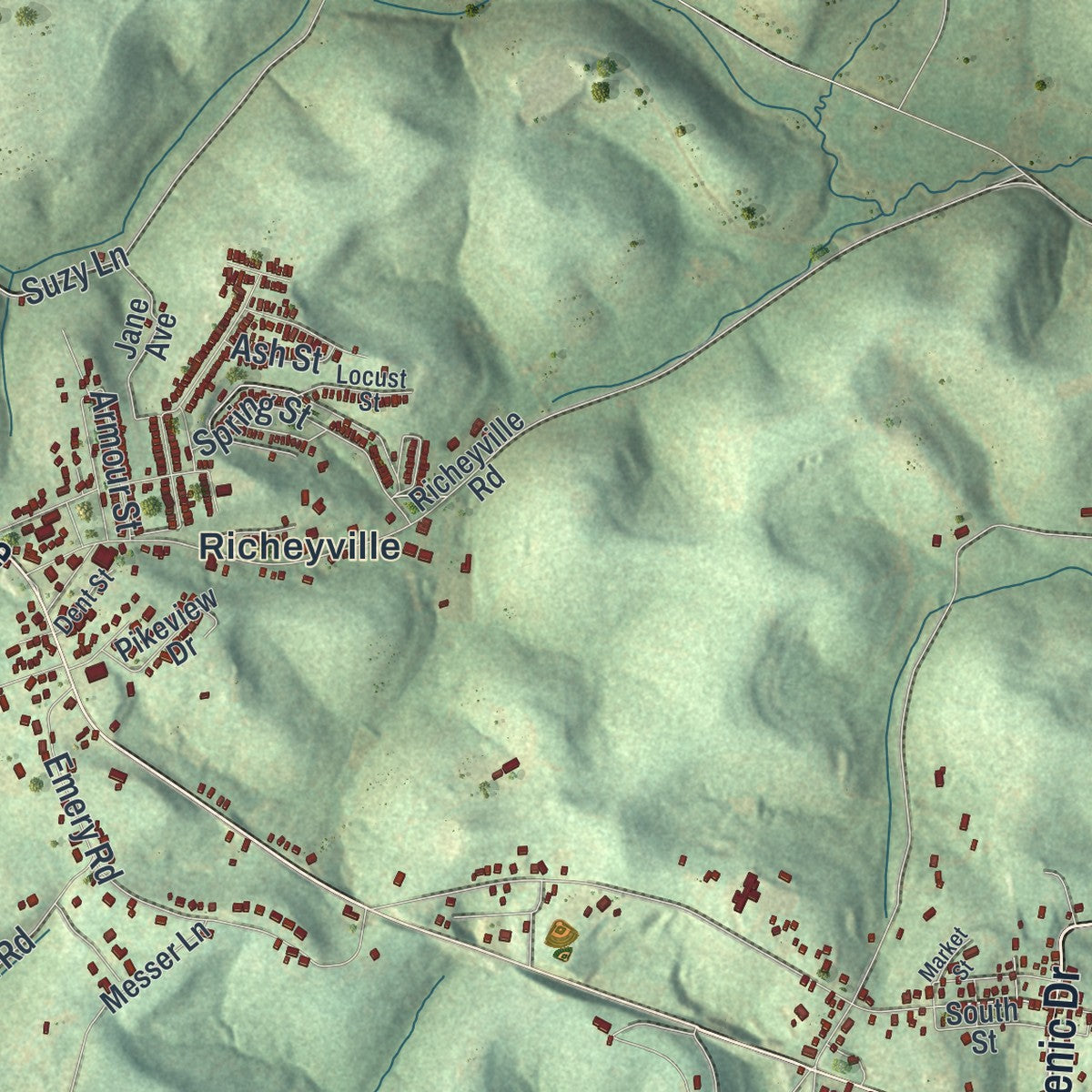 Second close-up of the map of Centerville, Washington County, Pennsylvania print showing more streets and buildings