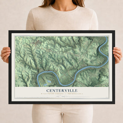 Map of Centerville, Washington County, Pennsylvania, 12 x 18 inch print in a black wood frame