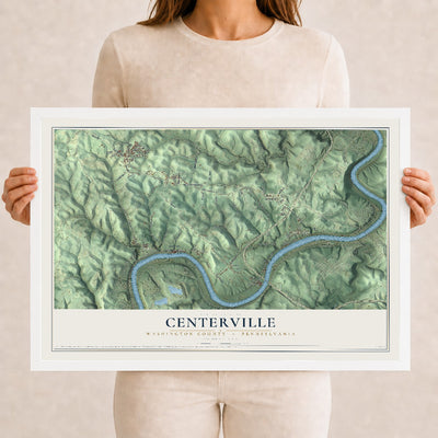 Map of Centerville, Washington County, Pennsylvania, 12 x 18 inch print in a white wood frame