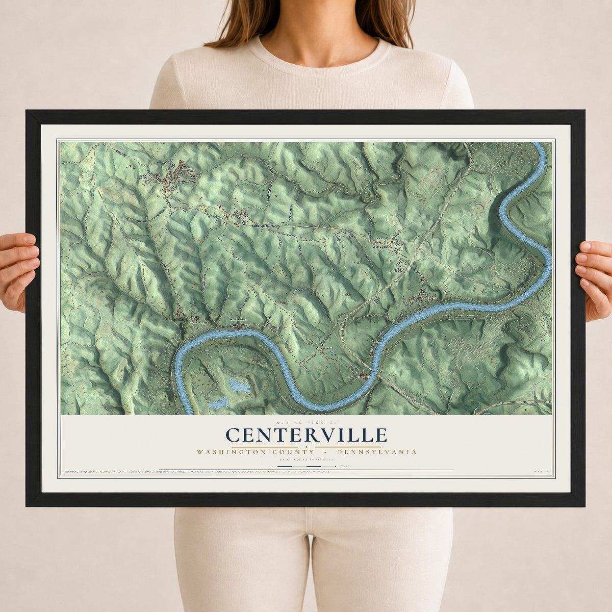 Map of Centerville, Washington County, Pennsylvania, 18 x 24 inch print in a black wood frame