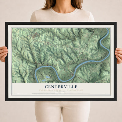 Map of Centerville, Washington County, Pennsylvania, 18 x 24 inch print in a black wood frame