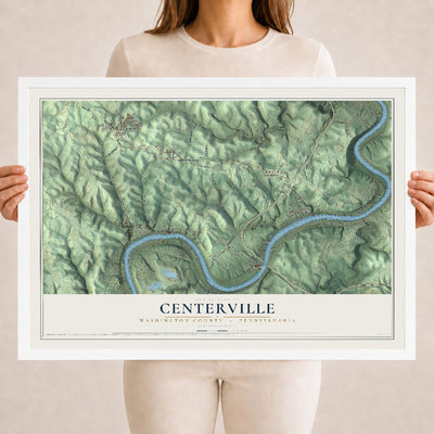 Map of Centerville, Washington County, Pennsylvania, 18 x 24 inch print in a white wood frame