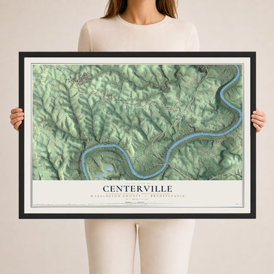 Map of Centerville, Washington County, Pennsylvania, 24 x 36 inch print in a black wood frame