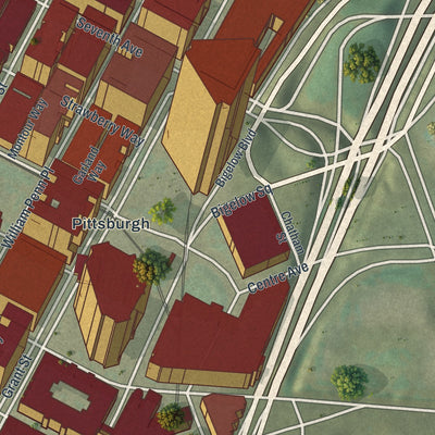 Second close-up of the map of Central Business District, Pennsylvania print showing more streets and buildings
