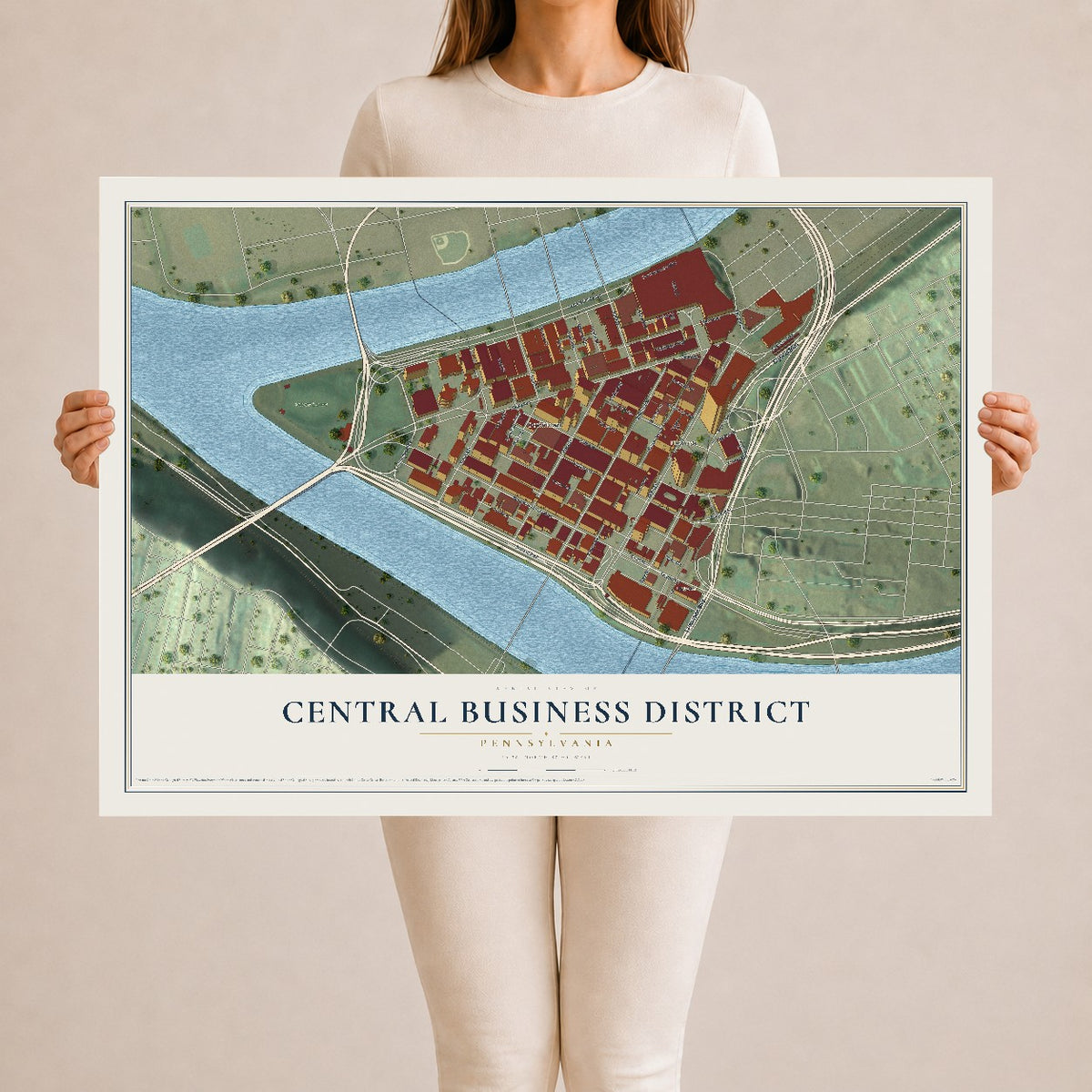 Map of Central Business District, Pennsylvania, 24 x 36 inch unframed archival matte print
