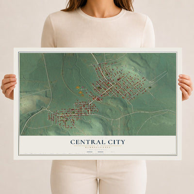 Map of Central City, Pennsylvania, 12 x 18 inch unframed archival matte print