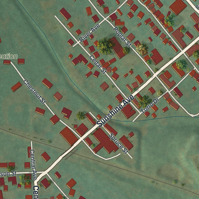 Second close-up of the map of Central City, Pennsylvania print showing more streets and buildings
