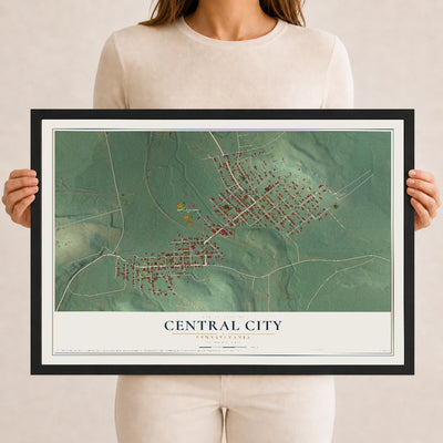 Map of Central City, Pennsylvania, 12 x 18 inch print in a black wood frame