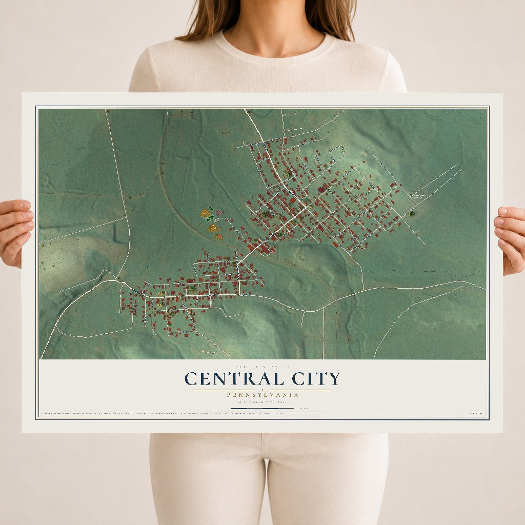 Map of Central City, Pennsylvania, 18 x 24 inch unframed archival matte print