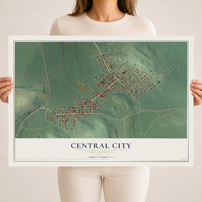 Map of Central City, Pennsylvania, 18 x 24 inch unframed archival matte print