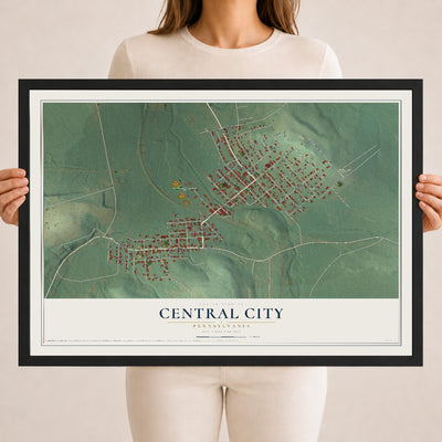 Map of Central City, Pennsylvania, 18 x 24 inch print in a black wood frame