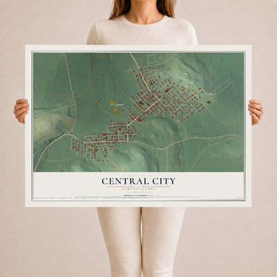 Map of Central City, Pennsylvania, 24 x 36 inch unframed archival matte print