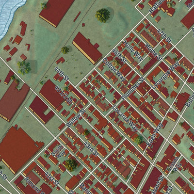 Close-up of the map of Central Lawrenceville, Pennsylvania print showing street and building detail
