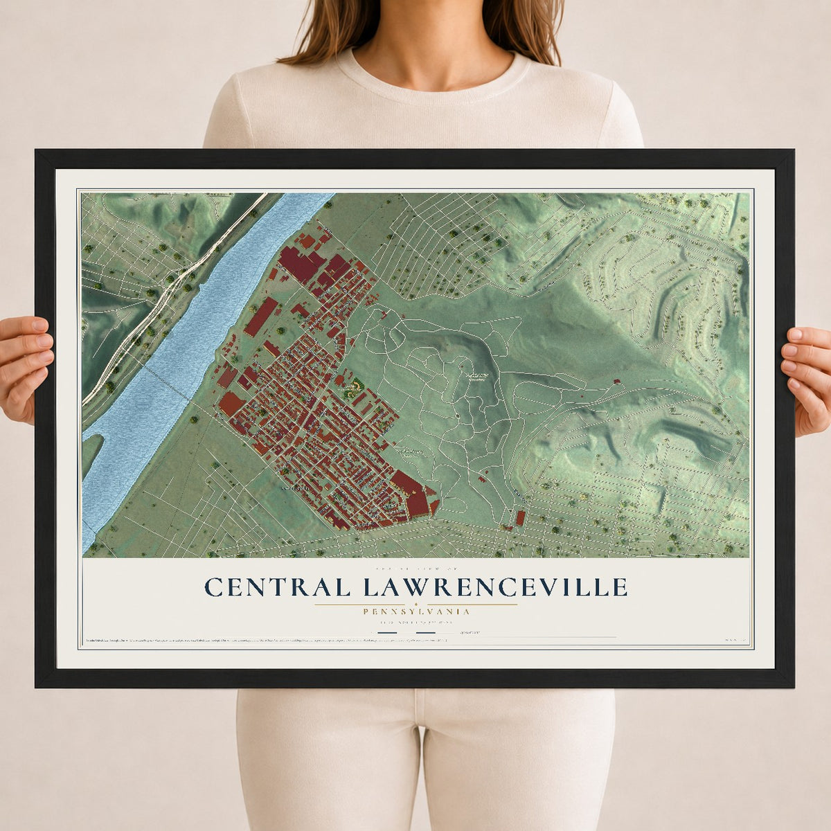 Map of Central Lawrenceville, Pennsylvania, 18 x 24 inch print in a black wood frame