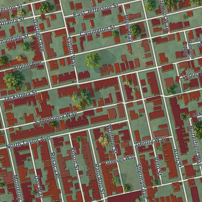 Second close-up of the map of Central Northside, Pennsylvania print showing more streets and buildings