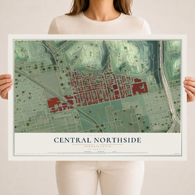 Map of Central Northside, Pennsylvania, 18 x 24 inch unframed archival matte print