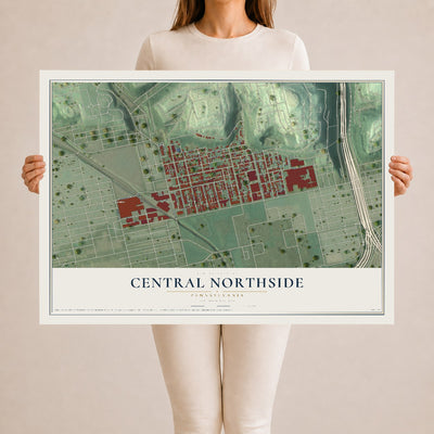 Map of Central Northside, Pennsylvania, 24 x 36 inch unframed archival matte print