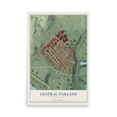 Map of Central Oakland, Pennsylvania, 12 x 18 inch unframed archival matte print