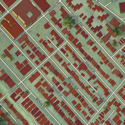 Close-up of the map of Central Oakland, Pennsylvania print showing street and building detail