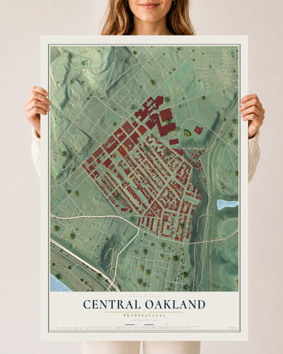 Map of Central Oakland, Pennsylvania, 24 x 36 inch unframed archival matte print