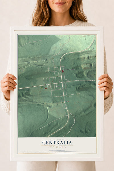 Map of Centralia, Pennsylvania, 18 x 24 inch print in a white wood frame
