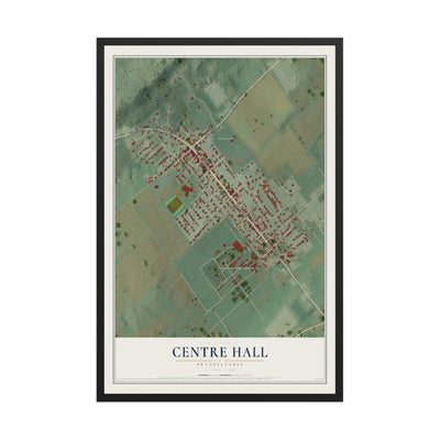 Map of Centre Hall, Pennsylvania, 12 x 18 inch print in a black wood frame