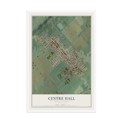 Map of Centre Hall, Pennsylvania, 12 x 18 inch print in a white wood frame