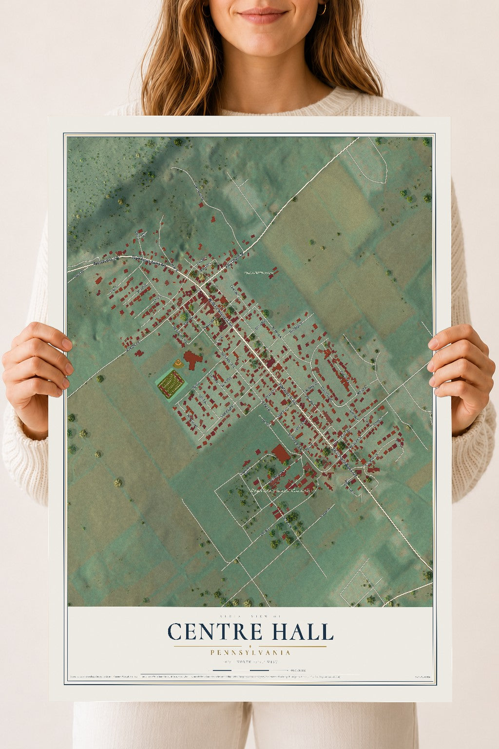 Map of Centre Hall, Pennsylvania, 18 x 24 inch unframed archival matte print