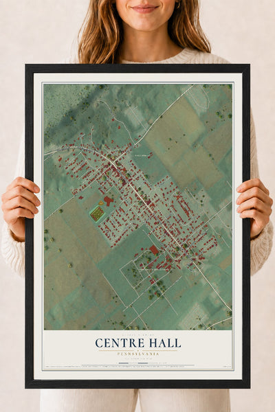 Map of Centre Hall, Pennsylvania, 18 x 24 inch print in a black wood frame