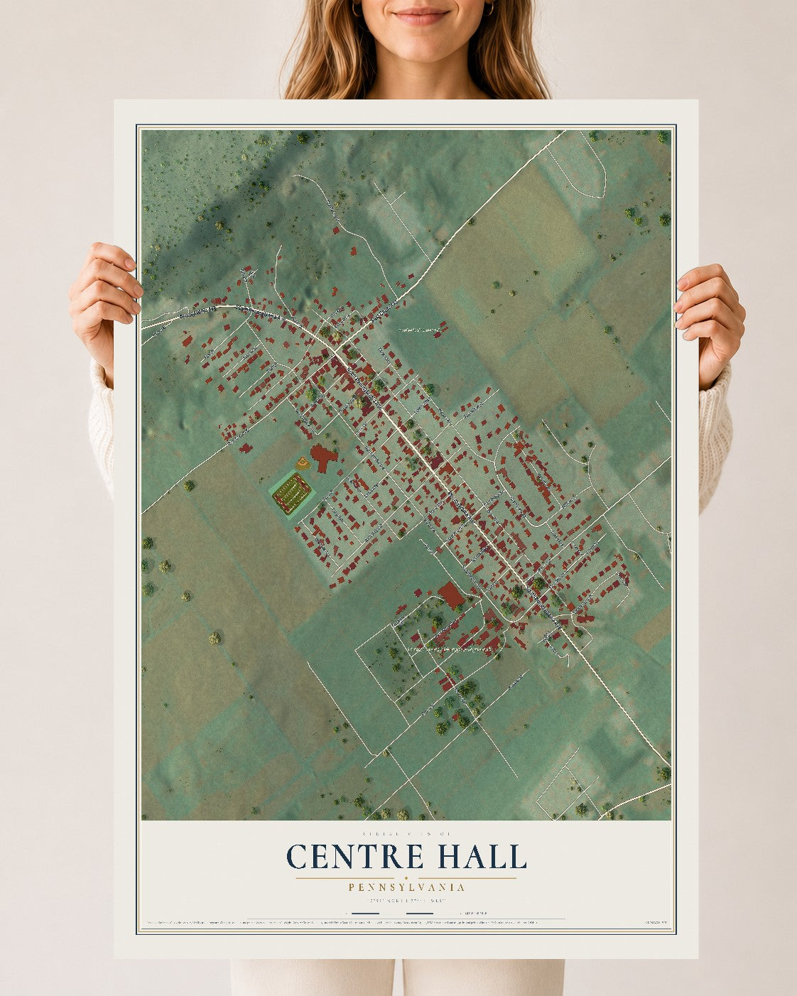 Map of Centre Hall, Pennsylvania, 24 x 36 inch unframed archival matte print