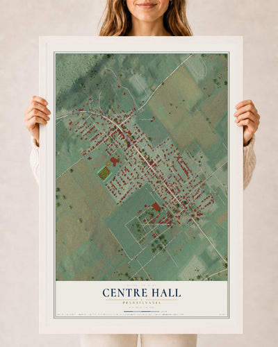 Map of Centre Hall, Pennsylvania, 24 x 36 inch print in a white wood frame