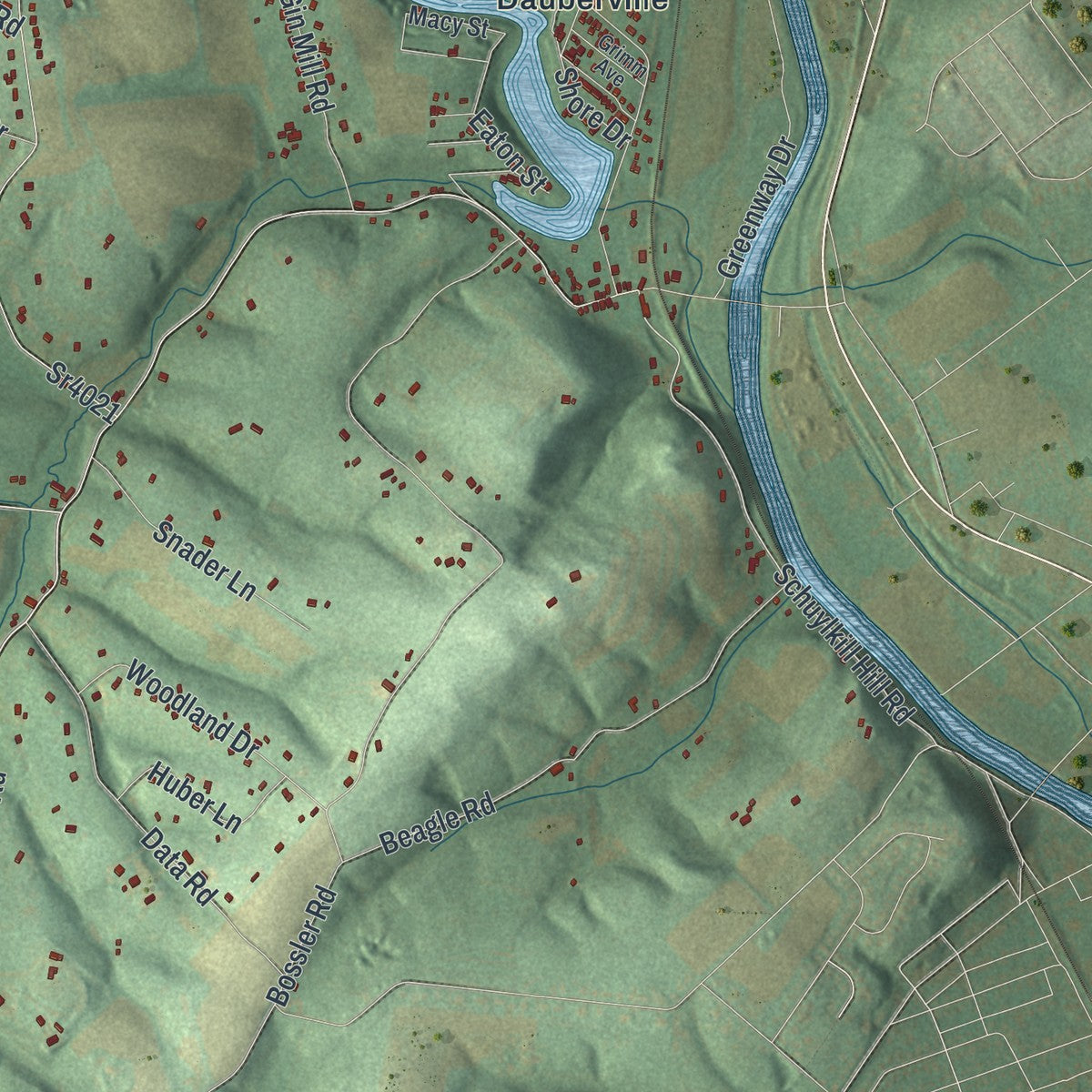 Close-up of the map of Centre, Berks County, Pennsylvania print showing street and building detail