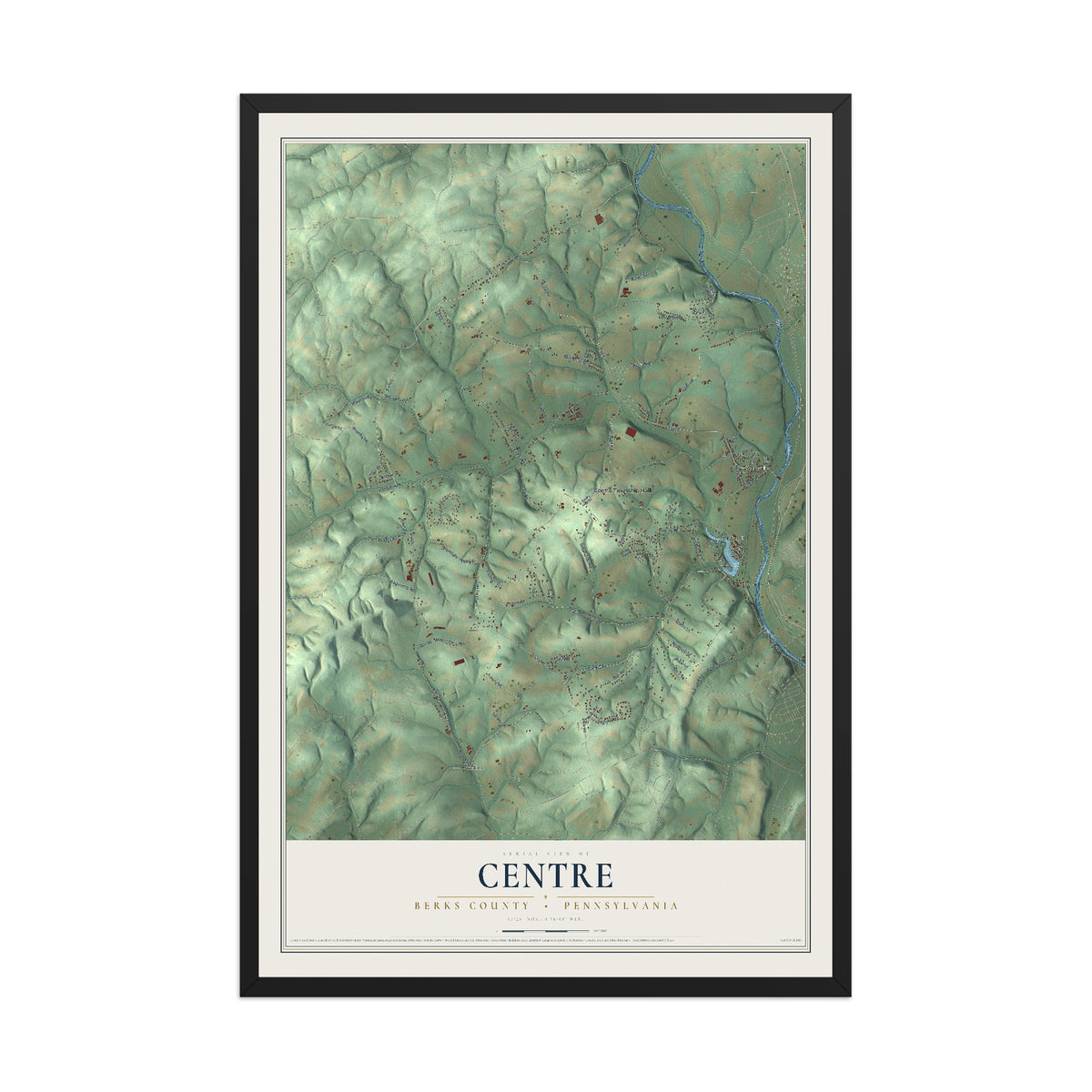 Map of Centre, Berks County, Pennsylvania, 12 x 18 inch print in a black wood frame