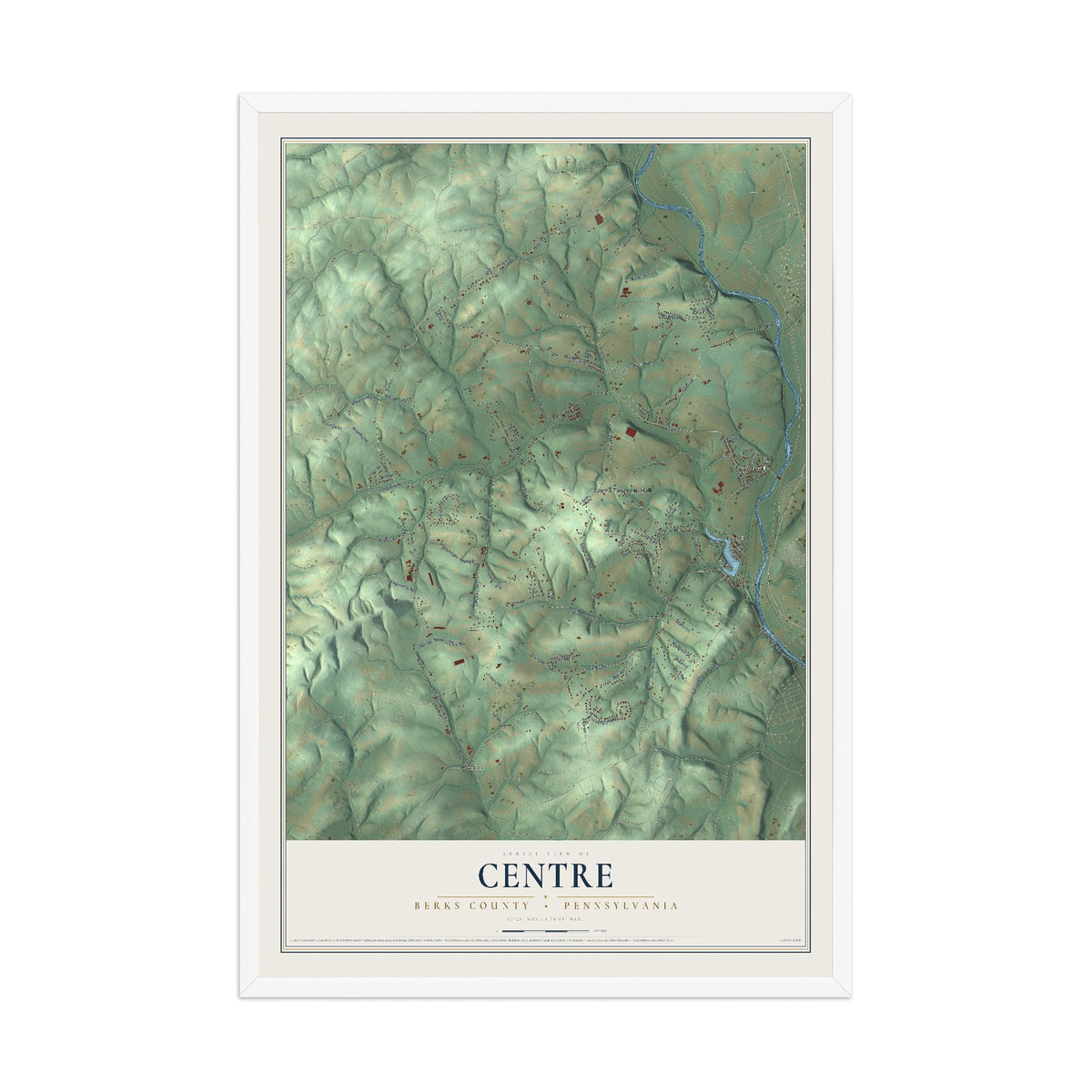 Map of Centre, Berks County, Pennsylvania, 12 x 18 inch print in a white wood frame