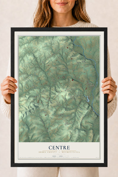 Map of Centre, Berks County, Pennsylvania, 18 x 24 inch print in a black wood frame