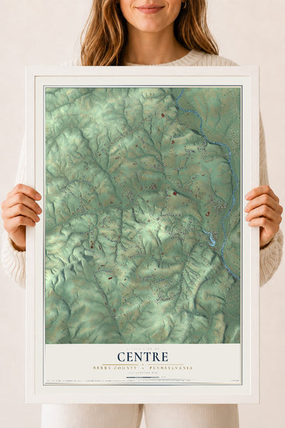 Map of Centre, Berks County, Pennsylvania, 18 x 24 inch print in a white wood frame
