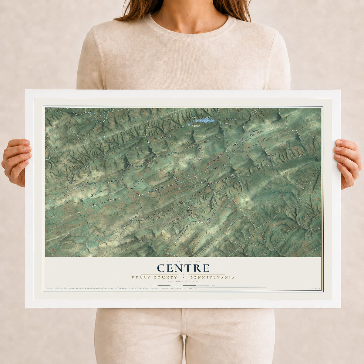 Map of Centre, Perry County, Pennsylvania, 12 x 18 inch print in a white wood frame