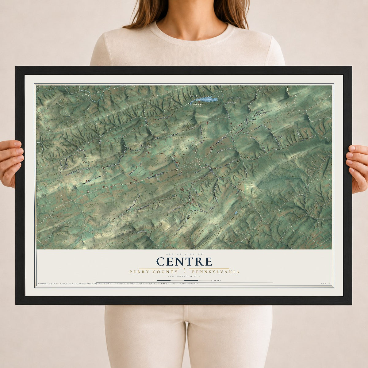 Map of Centre, Perry County, Pennsylvania, 18 x 24 inch print in a black wood frame