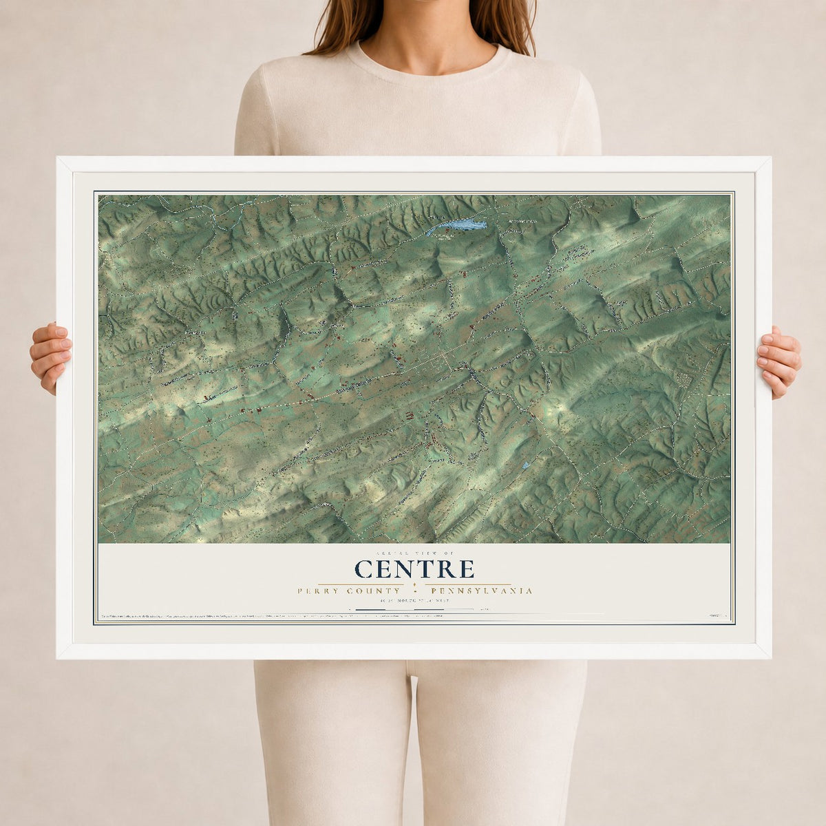 Map of Centre, Perry County, Pennsylvania, 24 x 36 inch print in a white wood frame